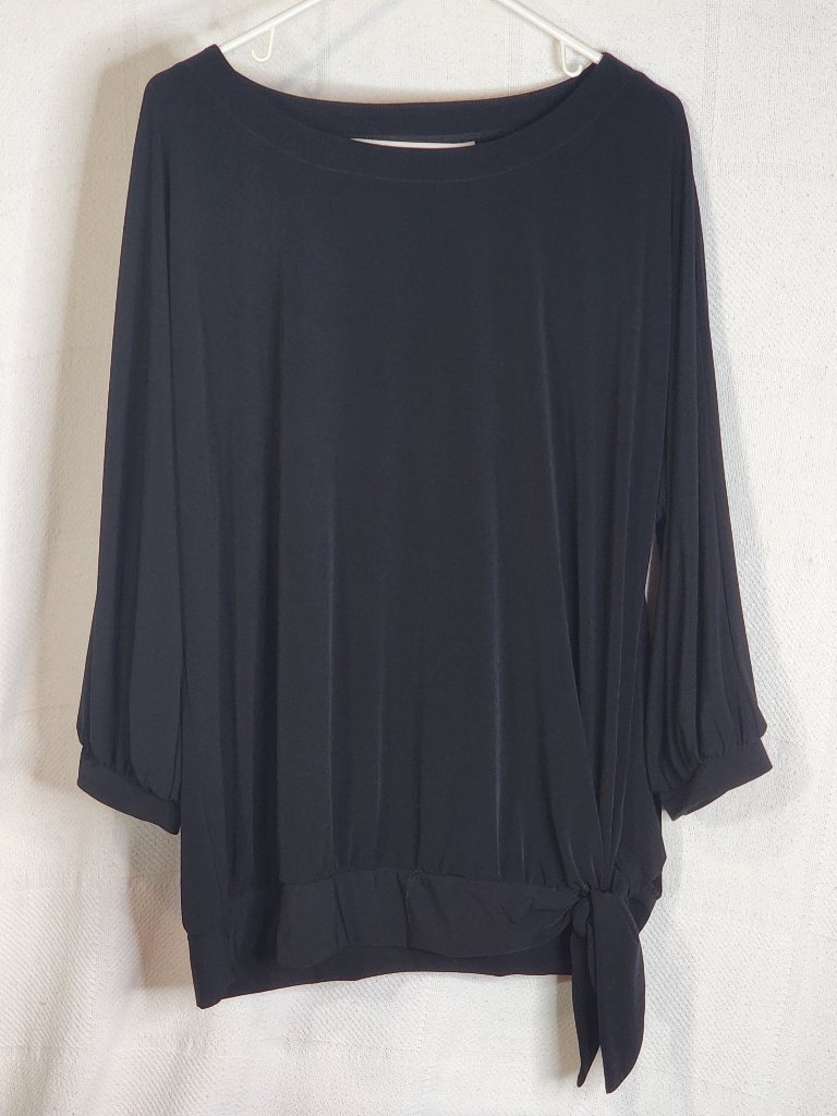 Chico's Black 3/4 Sleeve Poly Span Side Tie Slinky Top Chico Size 3 Us Xl 16